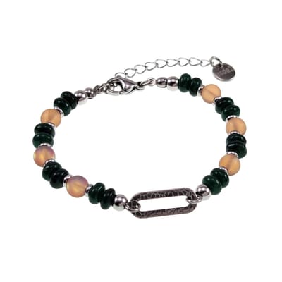 16cm tot 20cm Kralenarmband Dames - RVS - Armband met Bruinen Oostenrijkse Kristallen en Groenen Jadesteen - Verstelbaar