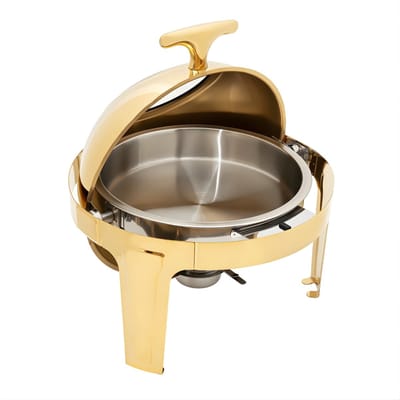 Buffetwarmer – Rond – Volledig Goud, Enkel Vak met Doorzichtig Deksel, Roestvrijstaal met Waterpan – 7 kg – Voor Bruiloft en Feest