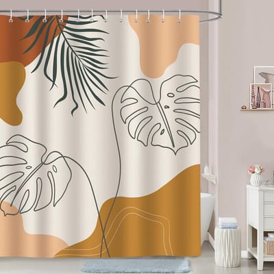 Famanu - Boho douchegordijn 180x180 cm, bladeren design, waterdicht en wasbaar, met 12 haken