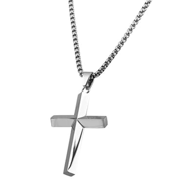Decopatent - RVS Kruis Ketting met schakel ketting - Zilverkleurige Kruishanger - Christelijke Ketting voor Heren & Dames - 60 Cm - Stijlvolle RVS Halsketting