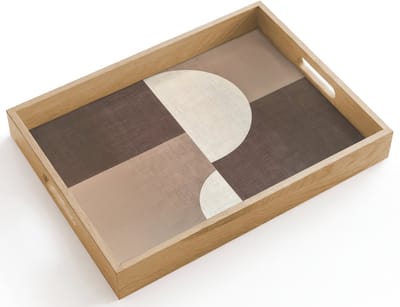 Dienblad hout 40x30 cm - Schootdienblad - Raster - Halve cirkels - Contrast - Borrelplank rechthoek - Plateau dienbladen