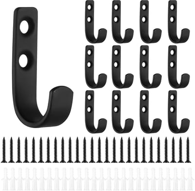 Dailygoods- Wieszak 13 Stuks - Zwarte Wandhaken - Duurzaam Staal - Handdoek/Jack Haken - Makkelijk te Monteren - Ruimtebesparend - Haakjes