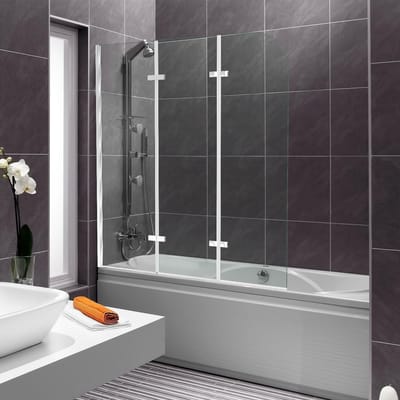 badwand 5 mm dik Helder Glas Badscherm Draaibaar veiligheidsglas Inklapbare wand 3-delig 120x140cm zilver