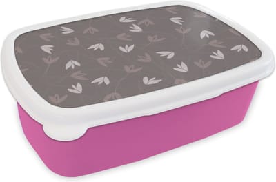Broodtrommel Roze - Lunchbox - Brooddoos - Patronen - Tulpen - Minimalistisch - 18x12x6 cm - Kinderen - Meisje