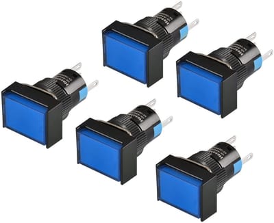 Allecto - Drukknop schakelaar - Push Button Switch - 5-delig - Blauw - 1NO 1NC - Geschikt voor elektrische toepassingen - 16mm