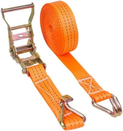 Spanbanden met J-haak - Sjorbanden vastbinden - Vracht zekeren - 5000 kg breeksterkte - 50mm x 10m - Oranje