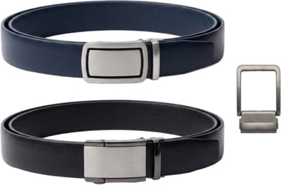 Safekeepers riem heren automatische gesp - zwart en blauw - 3 gespen - automaat riem - leer - 3,5 cm. breed - 115