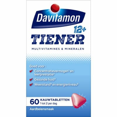 Davitamon Tiener 12+ Aardbei - 4 x 60 kauwtabletten - Voordeelverpakking