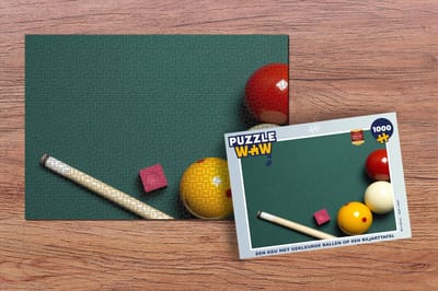 Puzzel Een keu met gekleurde ballen op een biljarttafel - Legpuzzel - Puzzel 1000 stukjes volwassenen