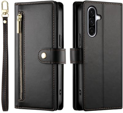 Luxe Portemonnee - Etui Hoes Tas geschikt voor Samsung Galaxy S25 FE - Met Schouder - Draagkoord - Zwart