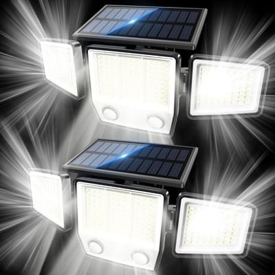 Set van 2 Solar Bewegingssensor Buitenlampen - 3000LM Waterdichte LED Schijnwerper met 270° Verlichting