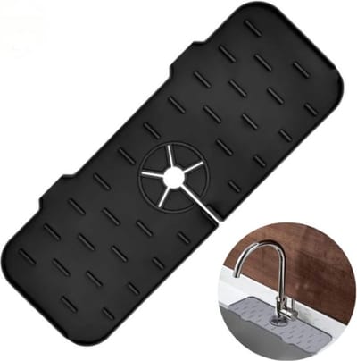 Siliconen Kraan Spatbescherming - Zwart - Siliconen Wastafel Kraan Spatvanger Mat - Kraanhandgreep - Druppelopvangbak - Wateropvangmat - Keukengadgets Spoelaccessoires voor aanrecht