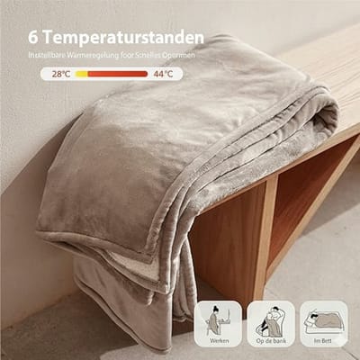Elektrische Deken 130 × 180 cm – Zacht Pluche & Sherpa – 6 Warmtestanden – 10 Uur Auto-Uit – Wasmachinebestendig – Meerdere Kleuren