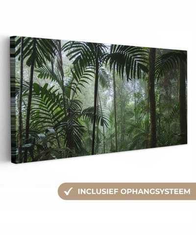 Canvas schilderij 40x20 cm - Wanddecoratie Regenwoud - Tropisch - Jungle - Bomen - Planten - Muurdecoratie woonkamer - Slaapkamer decoratie - Kamer accessoires - Schilderijen op canvas