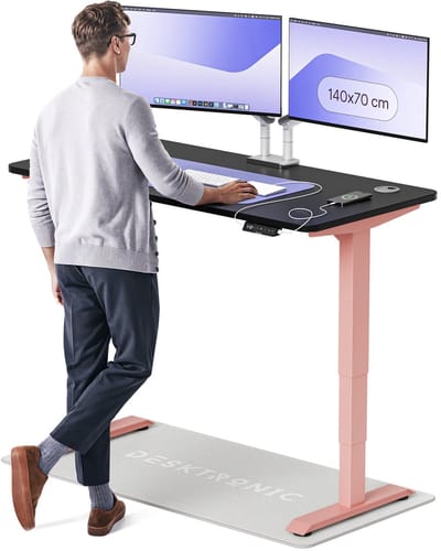 Desktronic HomePro Zit-sta Bureau Elektrisch In Hoogte Verstelbaar, 140x70 cm Roze/Zwart, Stille Dubbele Motor, Hoogte 62-126cm