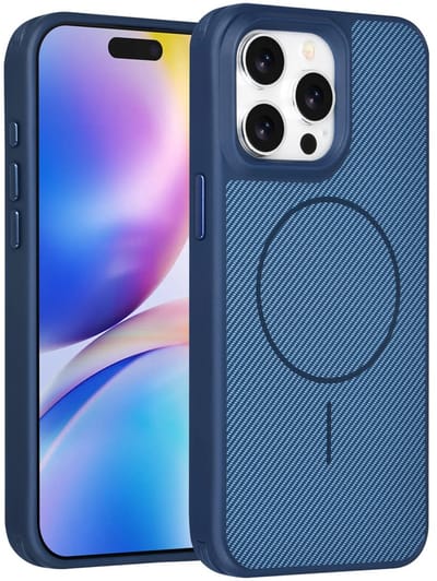 Carbon Fiber Backcover Geschikt voor: iPhone 15 Pro Max – AntiShock Schokbestendig – Krasbestendig – Slank & Stijlvol Ontwerp – Premium Bescherming - Blauw