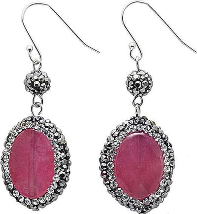 Edelstenen oorbellen Bright Oval Red Agate - oorhanger - rood - agaat - sterling zilver (925) - luxe sieraden doosje - stras steentjes - rode oorbellen - dames oorbellen