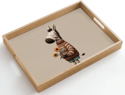 Dienblad hout 50x35 cm - Schootdienblad - Zebra - Zonnebloemen - Warm - Borrelplank rechthoek - Plateau dienbladen