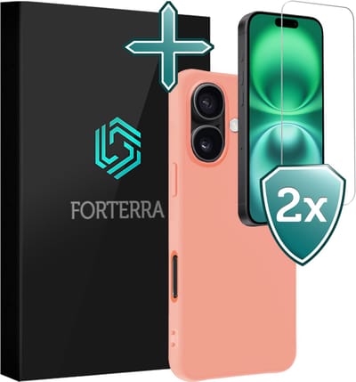 Hoesje Met 2x Screenprotector - Geschikt voor Apple iPhone 16 - Sterk & Shockproof - Telefoon Hoes - Back Cover - Siliconen Case - Perzik