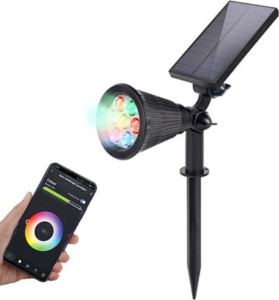 Lueas - Solar Smart Tuinverlichting - RGBW Buitenverlichting op Zonne-energie - Tuinlamp met App - Led Buitenlamp - Grondspot/Wandspot