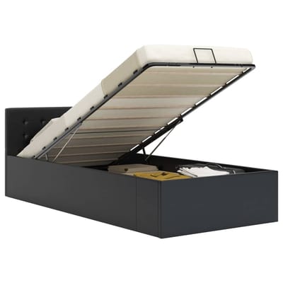 vidaXL - Bedframe - met - opslag - hydraulisch - kunstleer - zwart - 100x200 - cm