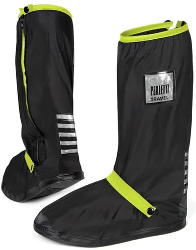 Zwart met neon gele band hoge regenoverschoenen (Shoe Cover) van Perletti M