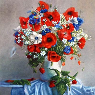 Peinture diamant ronde fleurs rouges et bleues, broderie, point de croix, strass, mosaïque, décoration d'intérieur 30x30CM red