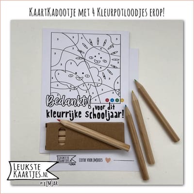 Kaartkadootje -> Kleurpotloodjes - Schooljaar - No:01 (Bedankt voor Kleurrijke schooljaar - Puzzel Nummer kleuren, zon wolk, Zwart/wit) - LeuksteKaartjes.nl by xMar