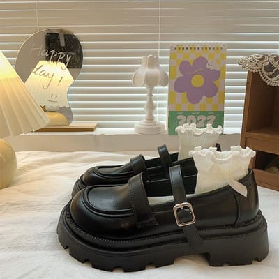 Jk College Petites Chaussures en Cuir Féminines Style Britannique Semelle Épaisse Noir Rétro Niche Française Doux et Cool Mary Jane Chaussures Gros Orteil Été 36 noir