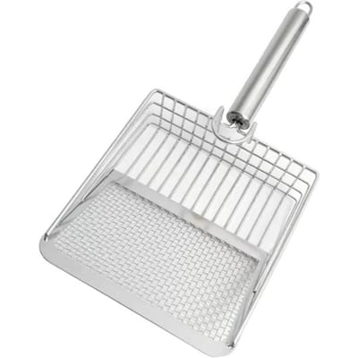 Kattenbakschep RVS Houten Handvat Roestvrij Wasbaar Kitten Kattenbak Schep Katten Toilet Reinigingsschep Gereedschap zilver