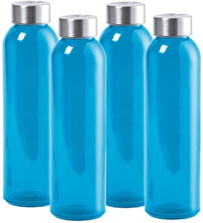Waterfles/drinkfles AQUAMAN - 6x - glas - Blauw - met RVS dop - 500 ml - Sportfles - Bidon