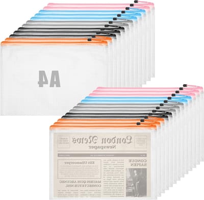 Set van 25 A4 documentcompartimenten met ritssluiting, waterdichte opbergzakken voor documenten, papieren en cosmetica in 5 kleuren
