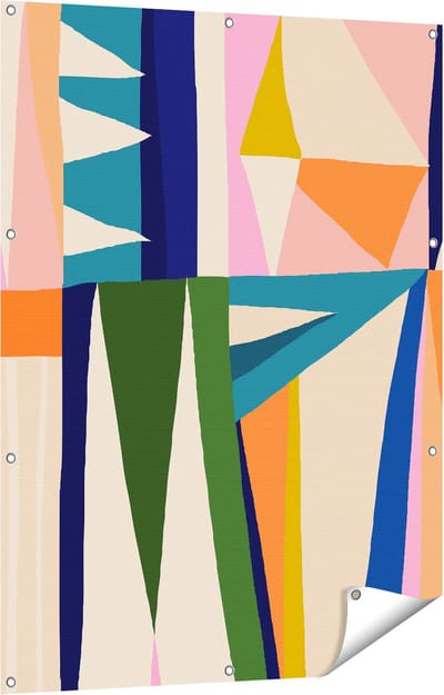 Gards Tuinposter Abstracte Kleurrijke Kunst - Driehoeken - 90x120 cm - Tuindoek - Tuindecoratie - Wanddecoratie buiten - Tuinschilderij
