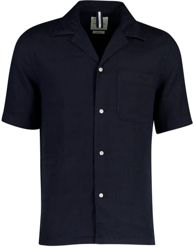 Profuomo linnen overhemden donkerblauw normale fit zomer