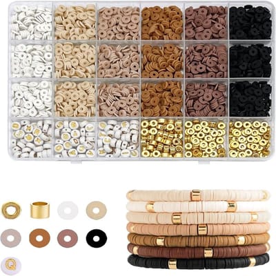 Kralen, polymeerkleikralen, set kralen voor armbanden, pastel, vriendschapsarmbanden, kralen, Heishi-kralen, kettingen, armbanden zelf maken, voor doe-het-zelf armbanden, sieraden maken (bruin)