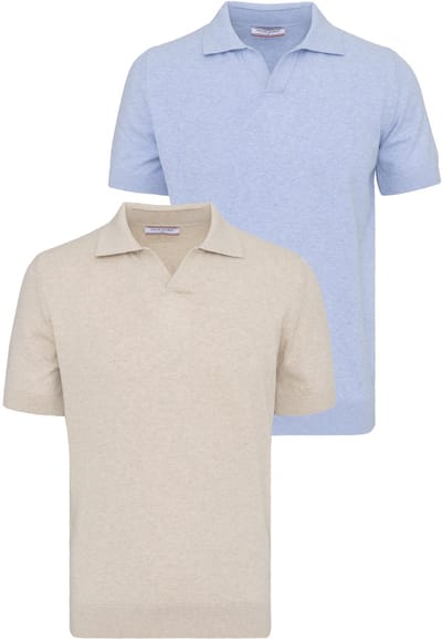 Felix Hardy Polo Shirt Korte Mouwen 100% Katoen - 2 Pack Heren Beige-Blauw - L