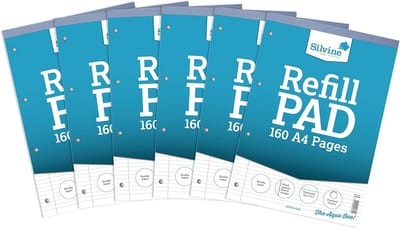 A4 navulpad met 160 pagina's - Geperforeerd en gelijnd met marge - Pack van 6