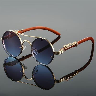 Lunettes de soleil rondes rétro steampunk en métal, style aviateur, à verres dégradés, pour hommes et femmes, design vintage et tendance. gray