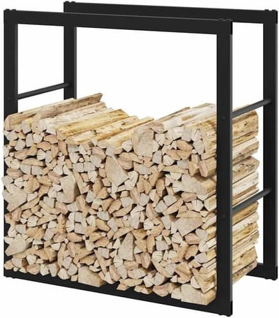 Brandhoutrek Staal - Haardhouthouder Houtopslag - Hout Opslaan - Verhoogde Luchtcirculatie - 55 x 30 x 61 cm - Zwart