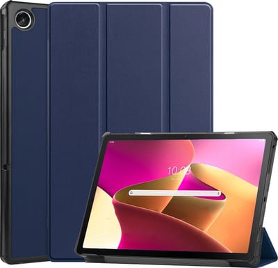 Hoes - Geschikt voor Lenovo Tab M10 Plus (3e / 3rd Generatie) - Dun & Stevig - Trifold Bookcase - Hard Cover - Hardcover Book Case - Tablet Hoesje - Donkerblauw