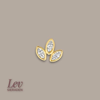 Lev Sieraden - 14k gouden labret piercing met 3 marquise geslepen zirkonia - 1x8mm 14 karat goud - 585 goud - intern schroefdraad - Internally threaded