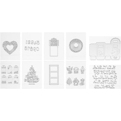 VEVOR Stansset, 10-delige metalen stanssjabloonset, compatibel met VEVOR stans- en embossingmachines, letters, cijfers, boommotieven, gestanste vellen voor scrapbooking, kaarten maken en papierknutselen.