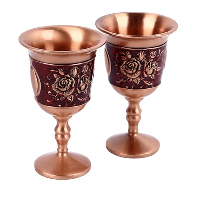 Lot de 2 verres à vin vintage en métal gaufré, décoratifs et rétro, pour la maison et le bar, couleur or rose rose or