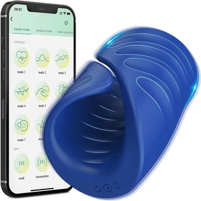 Daity Masturbator voor Mannen met Vibrator en APP Besturing – Penistrainer en Eikel Stimulator – Vibrerende Stroker – Oplaadbaar Seksspeeltje voor Mannen - Blauw
