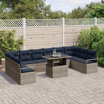 vidaXL - Tuinbank - Set - 11 - st - 10-Aantal - zitplaatsen - Grijs - en - Marineblauw