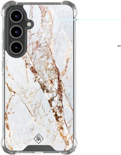 Casimoda® hoesje - Geschikt voor Samsung Galaxy S24 FE - Marmer Goud - Shockproof case - Extra sterk - TPU/polycarbonaat - Goudkleurig, Transparant