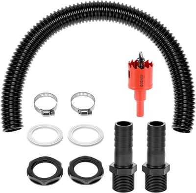 Rainwater reservoir connector set met 500mm aansluitingsslang en boor voor regenwater vaten, ideaal voor tuin en waterbesparing