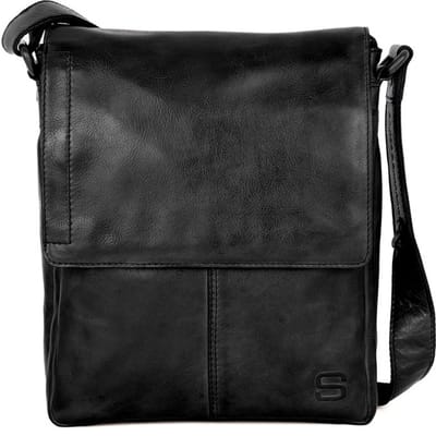 Leren Crossbodytas met klep - Stan - Zwart