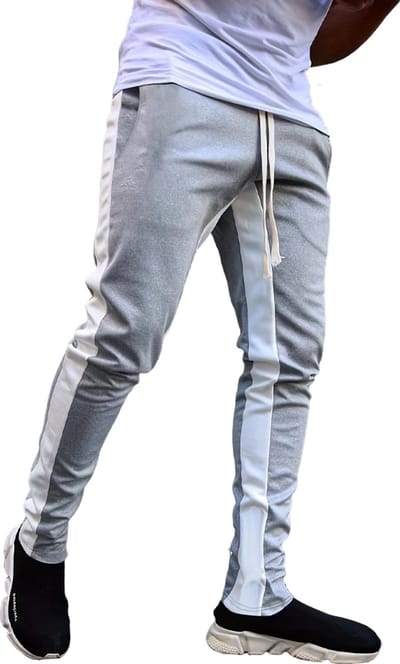 Casual Heren Trainingsbroek - Aansluitend - Slim Fit - Rits - Grijs - Wit