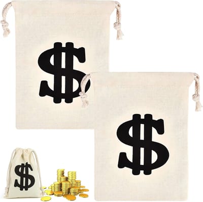 2 Pieces Gift Money Bag - Coin Bag - Dollar Sign for Stage Performance - Treasure Hunting - Role Play - Cowboy Costume Accessories